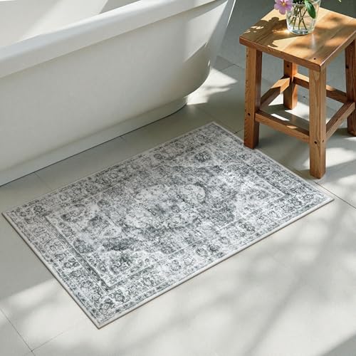 Uphome Bath Rug Non-Slip Floral Morrocan Print Super Absorbent Bathroom Plush Mat Bath Floor Mat for Shower