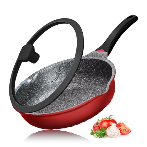 Vinchef Nonstick Skillet with Lid, 11In/5Qt Aluminum Deep Frying/Saute Pan with Lid and Heat Indicator, Anti Scratch and Anti Stain, Induction Compatible