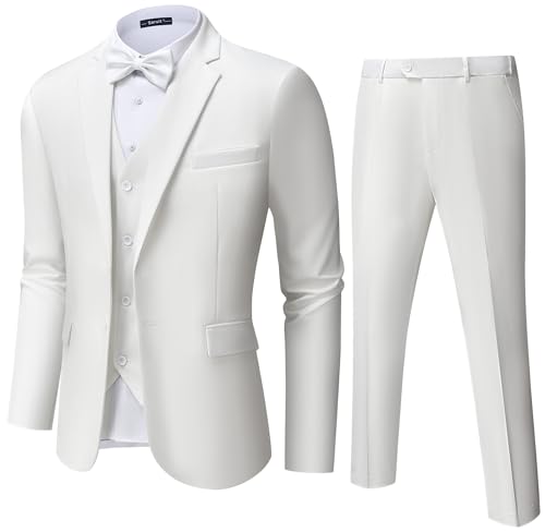 Saruit Mens Suit Tuxedo Set Slim Fit Suits 3 Piece One Button Prom Wedding Blazer Vest Pants with Bow Tie