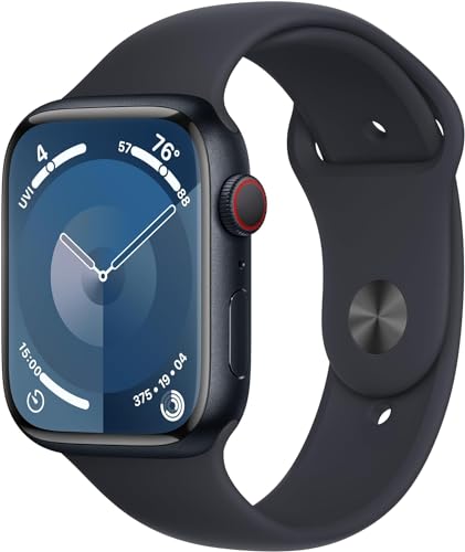 Apple Watch Series 9 45mm (GPS + Cellular) Midnight Aluminum Case with Midnight Sport Band, M/L (Renewed)