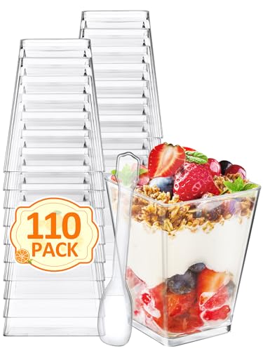 NEEBAKE 5oz Dessert Cups - Parfait Cups with Lids for Appetizer for Party, Plastic Mini Dessert Cups with Spoons Clear with Lids