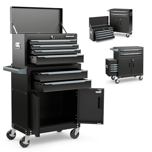 Goplus Tool Chest, 6 Drawers Extra Large Rolling Too Storage Cabinet with 4” Universal Lockable Wheels, Auto Lock, Protective Liner, 2-in-1 Heavy Duty Tool Box for Garage, Workshop