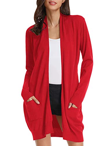 GRACE KARIN Women's Long Cardigan Sweater Open Front Classic Knitted Lightweight Sweater Coat with Pockets