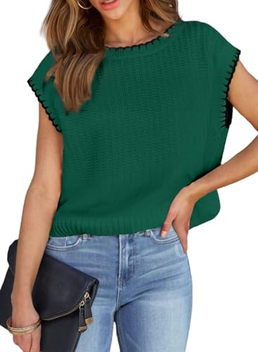 EVALESS Womens Cap Sleeve Sweater Vest Crewneck Short Sleeve Sweaters 2025 Spring Summer Trendy Casual Knit Tops