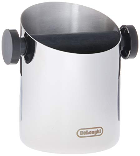 De'Longhi Knock Box for Coffee & Espresso Grounds, Easy & Mess-Free Disposal of Coffee Puck, Removable Bar and Non-Slip Base, Dishwasher Safe, Stainless Steel, 4-inch diameter,Silver