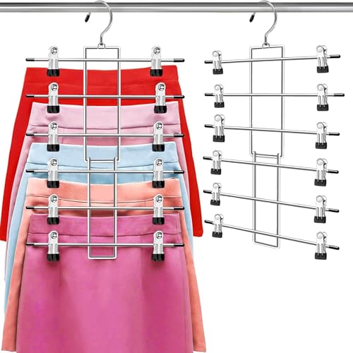 Space Saving Hanging Closet Organizer - 6 Tier Skirt Hangers with 360 Swivel Hook