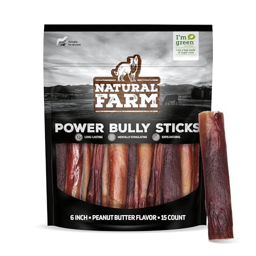 Natural Farm Flavored Power Bully Sticks Dog Chews, 2-in-1 Power Chews: Premium Beef Cheek Wrapped in Beef Pizzle, Double Chewing Time, Promotes Dental Health, Great for Small Dogs