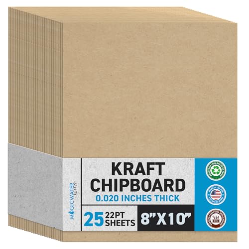 MagicWater Chipboard Sheet for DIY Projects - 8x10 Inch - 22 pt - Heavy Duty Kraft (0.020 Inch Thick) Paperboard, for Scrapbooking, Books, Picture Frame Backing, Arts Project & Crafts