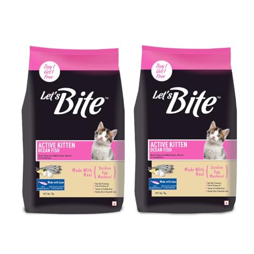 Let's Bite Active Kitten Dry Cat Food 1kg (Buy 1 Get 1 Free), Total 2kg Pack