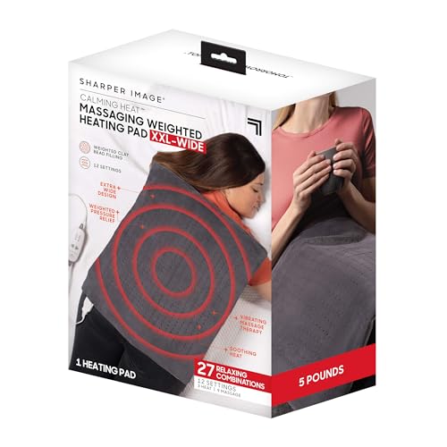 Calming Heat Massaging Weighted Heating Pad by Sharper Image- Weighted Electric Heating Pad with Massaging Vibrations
