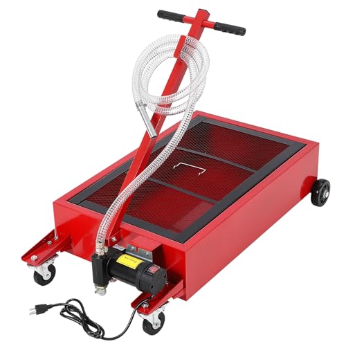 20 Gallon Oil Drain Pan Oil Drain Tank with 12V Electric Pump, 76L Low Profile Oil Drain Pan, Oil Change Pan with T Foldable Hand and Wheels, 8FT Hose Oil Drain Cart