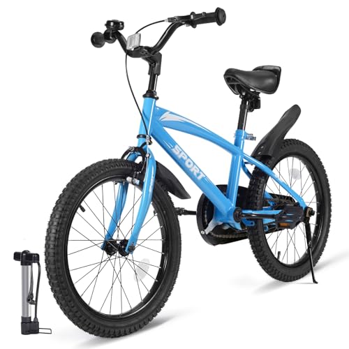 BODIOO Kid Bike for Boys Girls 18 Inch Kid Bicycle with Kickstand Adjustable Seat Dual Brake System Sturdy Frame Lightweight Pump Reflector