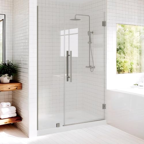 Fully Frameless Wall Hinge Shower Door with 5/16"(8mm) Tempered Glass，Hinged Single Swing Shower Door by Easy Clean Coating Glass, Matte Black