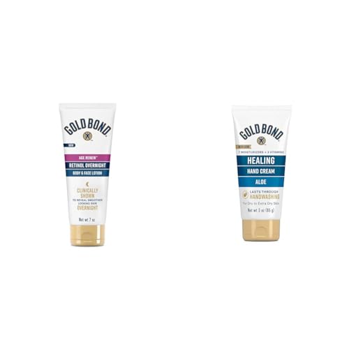 Gold Bond Age Renew Retinol Overnight Body & Face Lotion, With Retinol & Peptide Complex, 7 oz. & Healing Hand Cream, 3 oz., With Aloe, Moisture That Lasts Through Handwashing