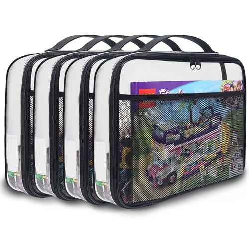 holay 4 Packs PVC Zippered Blocks Set, Toy, Clay, Board game Storage Organizer Case (Name Tag, Manual Pocket)