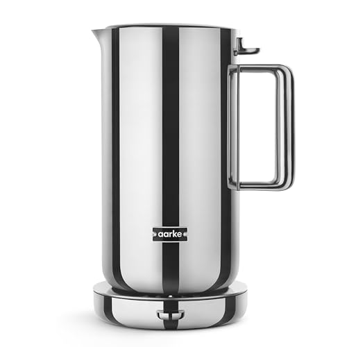 Aarke Stainless Steel Kettle - Perfect for Coffee and Tea Maker Enthusiasts, Non-Drip Spout, Double-Wall Construction, Dry Boil Protection, Heat-Safe Handle, LED Cool-Down Indicator, 1.2L (Steel)
