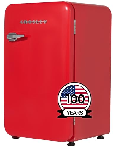 Crosley Retro Mini Fridge 3.2 CuFt Red Hot Red w/o Freezer, Compact Refrigerator for Bedroom, Garage, Office Under Desk, Undercounter, Apartment, School Dorm Fridge, Aesthetic, Small & Cute Appliances