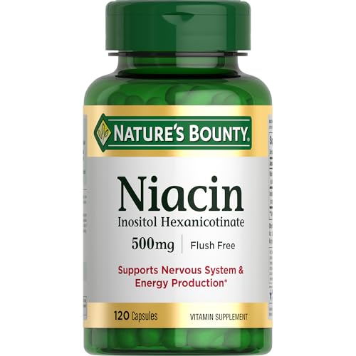 Nature's Bounty unflavored niacin Capsules Bottle Supports Nervous System & Energy Production 500mg