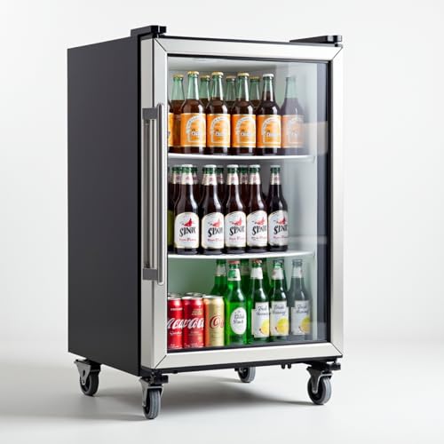 Mojgar Outdoor Refrigerator, Stainless Outdoor Fridge for Outdoor Kitchen and Patio, Built-in/Freestanding Inch Undercounter Refrigerators with Wheels, Cans Outdoor Beverage Refrigerator Lockable