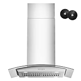 FIREGAS Island Range Hood 30 inch with 700 CFM, Ceiling Mount Kitchen Vent Hood Ducted/Ductless Convertible, Stainless steel stove hood with 3 speed fan, 4 lights, Tempered Glasss, Charcoal Filters
