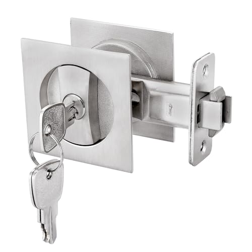 Malimali Pocket Door Lock, Matte Black Pocket Door Hardware Square Door Lock with Red-Green Indicators for Privacy Sliding Door Bifold Door Locks and Pulls Handles