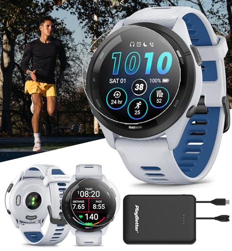 Garmin Forerunner 265/265S Running GPS Smartwatch Bundle - Bright AMOLED Display, Advanced Training, Recovery Insights - Includes PlayBetter HD Screen Protectors & Portable Charger