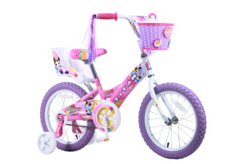 Titan Girls BMX Bike for Kids Ages 4-7, 16-Inch Wheels, 9-Inch Frame, Training Wheels, Toy Seat, Doll Basket, Streamers, First Bike, Princess Bicycle, Gift for Girls
