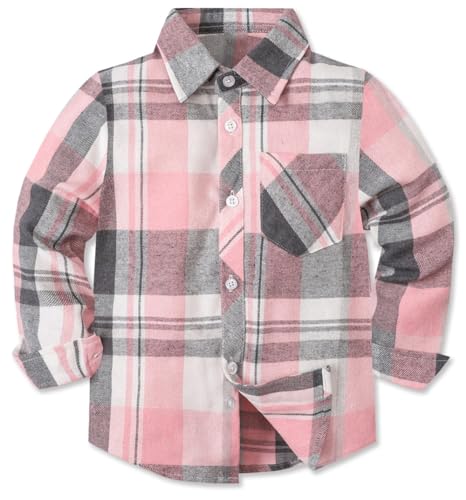 Cromoncent Boys Long Sleeve Flannel Plaid Shirt Button Down Shirts