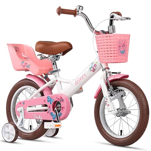 Glerc Sasha Girls Bike, 12-20 Inch Kids Bike for Ages 2-13 Years Old Children, Retro Vintage Style Kids Bicycle with Doll Bike Seat, Basket and Training Wheels, Multiple Colors