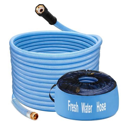 Kohree 50FT Upgraded RV Water Hose with Storage Bag, 5/8" Premium Drinking Water Hose, Leak Free, No Kink, Reinforced PVC Design w/Strain Relief Ends, Flexible Garden Hose for RV, Camper, Truck - Blue