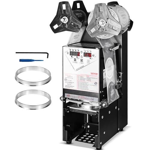 VEVOR Cup Sealing Machine, Fully Automatic Cup Sealer Machine, Boba Sealer Machine 500-650 Cups/H for 190 mm Tall & 90/95 mm Cup with Digital Control LCD Panel for Bubble Milk Tea Coffee, Black