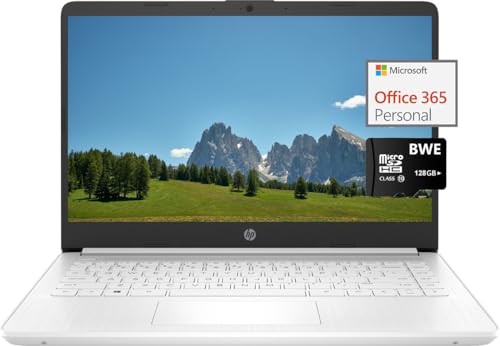HP 14 Ultra Light Laptop for Students, Quad-Core Intel N4120, 8GB RAM, 192GB Storage(64GB eMMC+128GB SD Card), with 1 Year Office 365 Included, WiFi, Webcam, HDMI, USB-C, Win 11