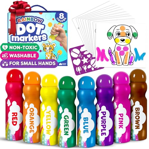 Dot Markers for Toddlers 1-3 - Dot Art Paints Washable for Kids - Printed & PDF Coloring Sheets - Toddler Arts and Crafts for Kids Ages 2-4 - Bingo Daubers for Toddlers, Christmas Gifts for Grandkids