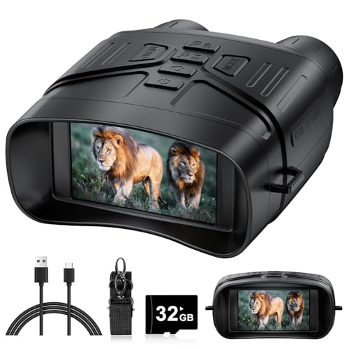Night Vision Goggles - 4K Night Vision Binoculars with 5000mAh Rechargeable Battery, 32GB TF Card can Save Photo and Video, 3'' HD Screen for Camping & Security, Black