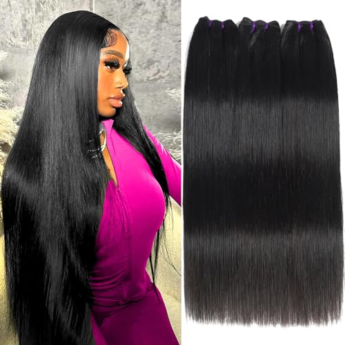 Beauty Queen 16A Brazilian Straight Bundles Human Hair (20 22 24 Inch) 100% Unprocessed Straight Human Hair Quick Weave Hair 3 Bundles Thick Remy Virgin Hair Extensions Natural Color