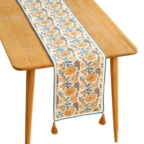 ISAENNE Designer Elegant Linen Table Runner 71 Inches,Vintage Watercolor Floral Pattern Table Runners for Dining Tables,Decoration for Kitchen,Parties,Thanksgiving,Christmas,New Year,12"x71"