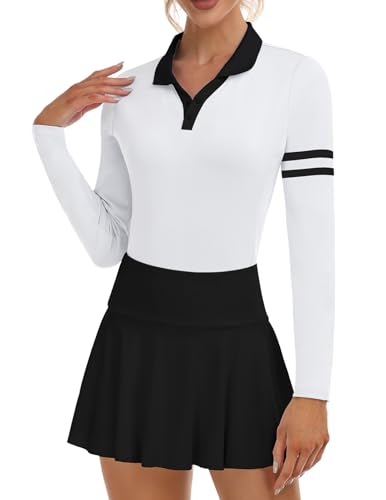 Soneven Womens Golf Shirts Moisture Wicking V Neck Long Sleeve Polo Shirts Collared Tops