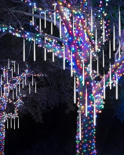 20 Tubes Solar Meteor Shower Icicle Lights 480 LED Raindrop Lights with Timer Function (Cool White)