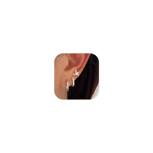 Small Gold Hoop Earrings for Women Dainty Gold Earrings, 14K Gold Plated Hypoallergenic Stud Earrings Set Cartilage Earrings for Multiple Piercing for Women