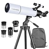 80mm Aperture 600 Refractor Telescope for Adults Astronomy Beginners with AZ Mount, Carry Bag, Phone Mount & Telescope Accessory Kit 8mm/12.5mm/32mm Plossl Eyepieces Lens and 2X Multicoated Barlow Len