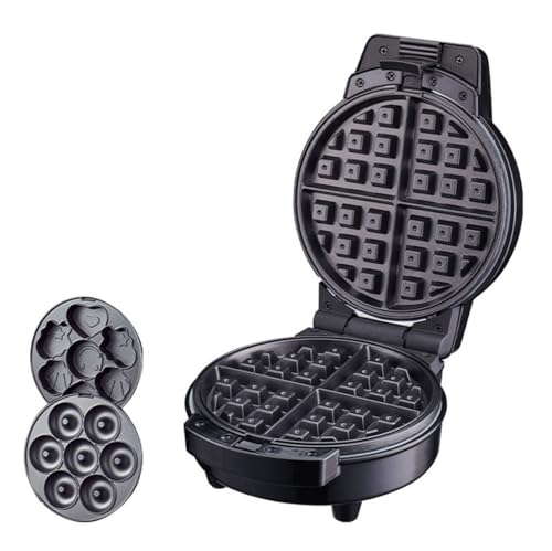 TQQEPOOL 3 in 1 Mini Breakfast Maker,Make Mini Waffles Donuts Cartoon Cake Plate All in 1 Multi Use Appliance,Small Electric Nonstick Baker for Any Occasion (Color : Black, Size : 110V)