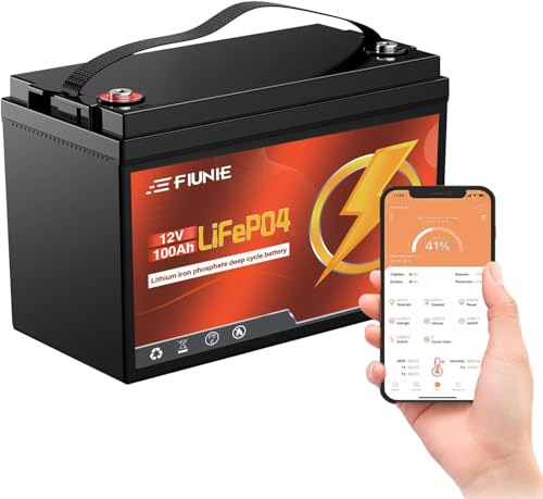 12V 100Ah lithium battery with Bluetooth for trolling motor, RV, Comping, Marine, Solar, Off-Grid, Lifepo4 Battery Deep Cycles Rechargeable Low Temp Protection, Smart BMS, 10-Year Lifespan