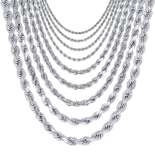 Nuragold 10K White Gold Solid Rope Diamond Cut Chain Necklace 16"-30" (1.5mm-6mm) Made in Italy (Mens Womens Unisex Jewelry - 24",6mm