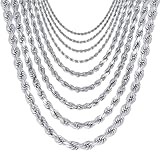 Nuragold 10K White Gold Solid Rope Diamond Cut Chain Necklace 16"-30" (1.5mm-6mm) Made in Italy (Mens Womens Unisex Jewelry - 24",6mm