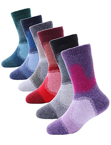 Kids Merino Wool Hiking Socks Boys Girls Toddler Thermal Winter Warm Thick Cushioned Moisture Wicking Socks 6 Pairs