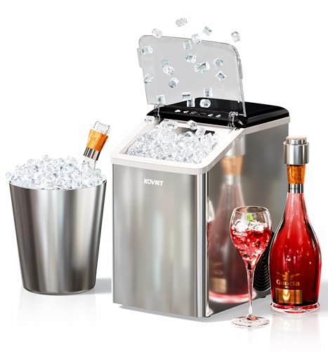 KOVIET Nugget Ice Maker Countertop, 40lbs/24H Tooth-Friendly Soft Chewable Pebble Ice Machine, Self-Cleaning with Drainpipe, Crushed Pellet Ice Makers for Home Kitchen Party, Stainless Steel