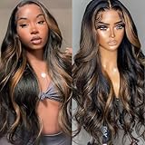 miear 13x6 Ombre Lace Front Wig Human Hair 1B/30 Highlight Lace Front Wig 180% Density Body Wave HD Transparent Lace Frontal Wigs Human Hair Colored Balayage Wig for Black Women 26 Inch