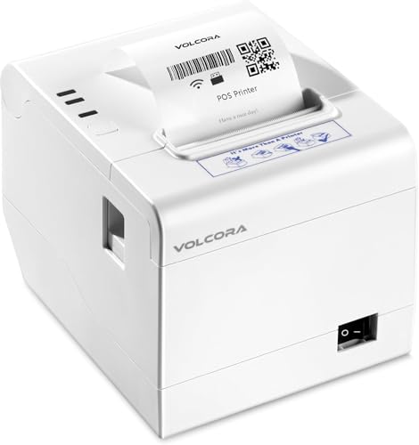 Volcora Thermal Receipt Printer, 80mm POS Printer w/Auto Cutter, USB/Ethernet/WiFi Interface for Windows/MAC/Linux, ESC/POS Command Support Cash Drawer, High Speed Kitchen Printer, Wall Mount