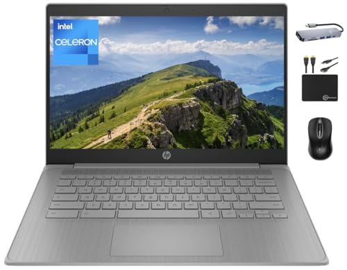 HP Chromebook 2024 Premium Laptop Student Business, 14" HD Display, Quad-Core Intel Celeron N4120, 4GB RAM, 192GB Storage (64GB eMMC+ 128GB Card), UHD Graphics, Wi-Fi, Chrome OS +MarxsolAccessory