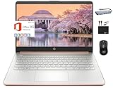 HP 2024 Premium 14" Micro-Edge Portable Laptop Student Business, Intel Quad-Core N4120, 8GB RAM, 256GB (128GB eMMC+ 128GB Card), WiFi, Windows 11S + 1 Year Office 365, MarxsolAccessory Rose Gold